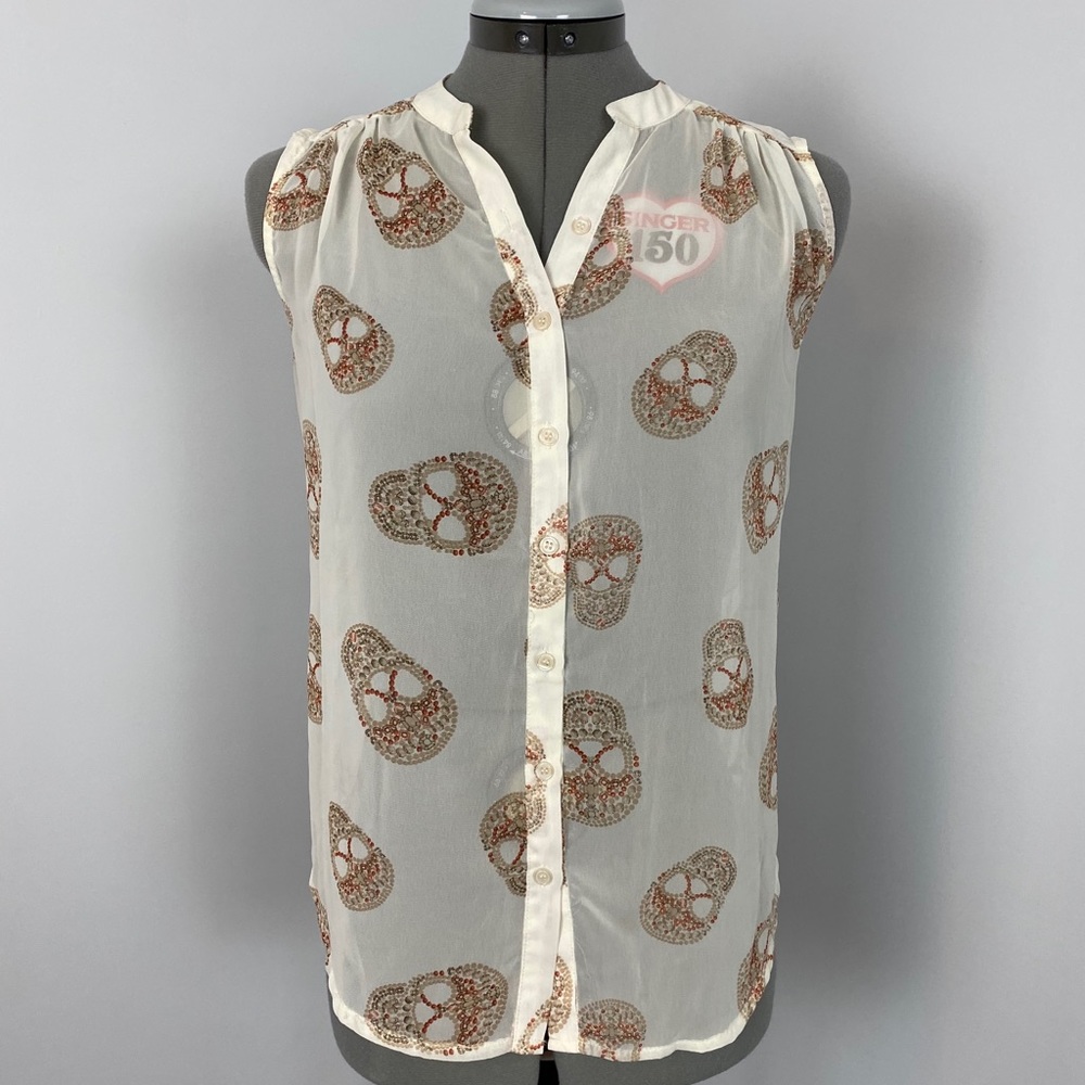 Chelsea and Violet sheer jewel skull button top XS